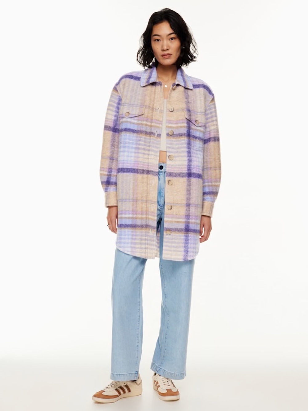Aritzia Wilfred Free Ganna Jacket XS Plaid Wool Blend Oversized Long Shacket